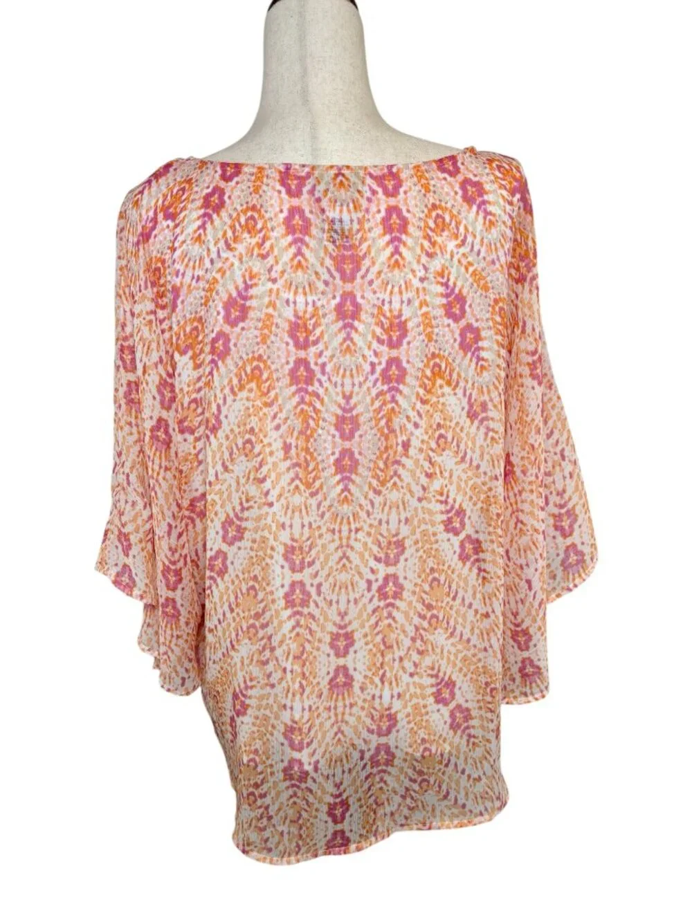 Ruby Rd Pink Orange Embellished Flowy Blouse Boho Resort Plus 1X